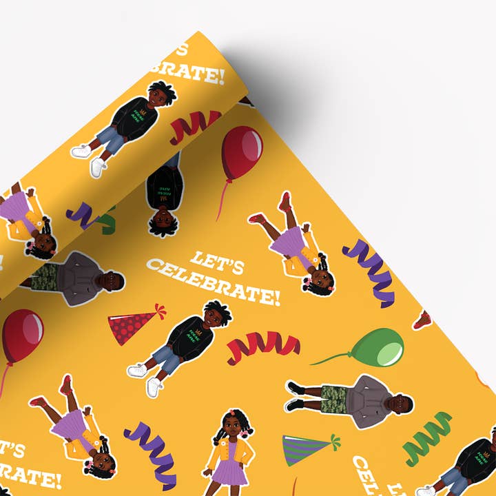Let's Celebrate African American Kids Gift Wrap Birthday for wholesale by Mah Melanin