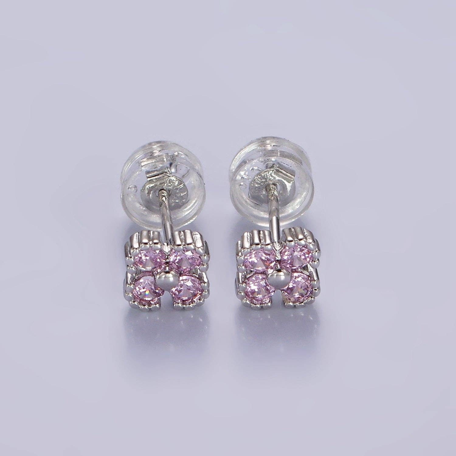 Aim Eternal - Wholesale Stud/Post Earrings - 14K Gold Filled Clear CZ Clover Quatrefoil Stud Earrings7