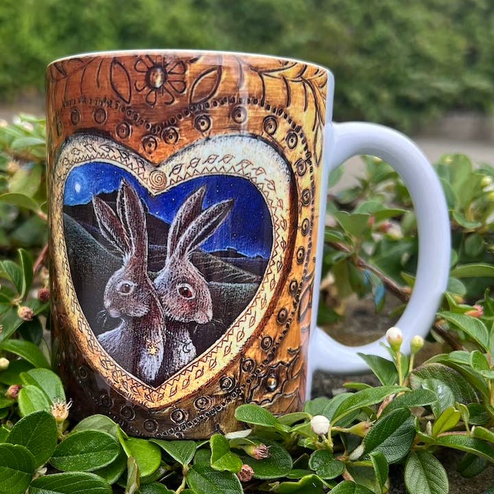 Valentine Hare 11oz Coffee Mug for wholesale by Hannah Willow Art