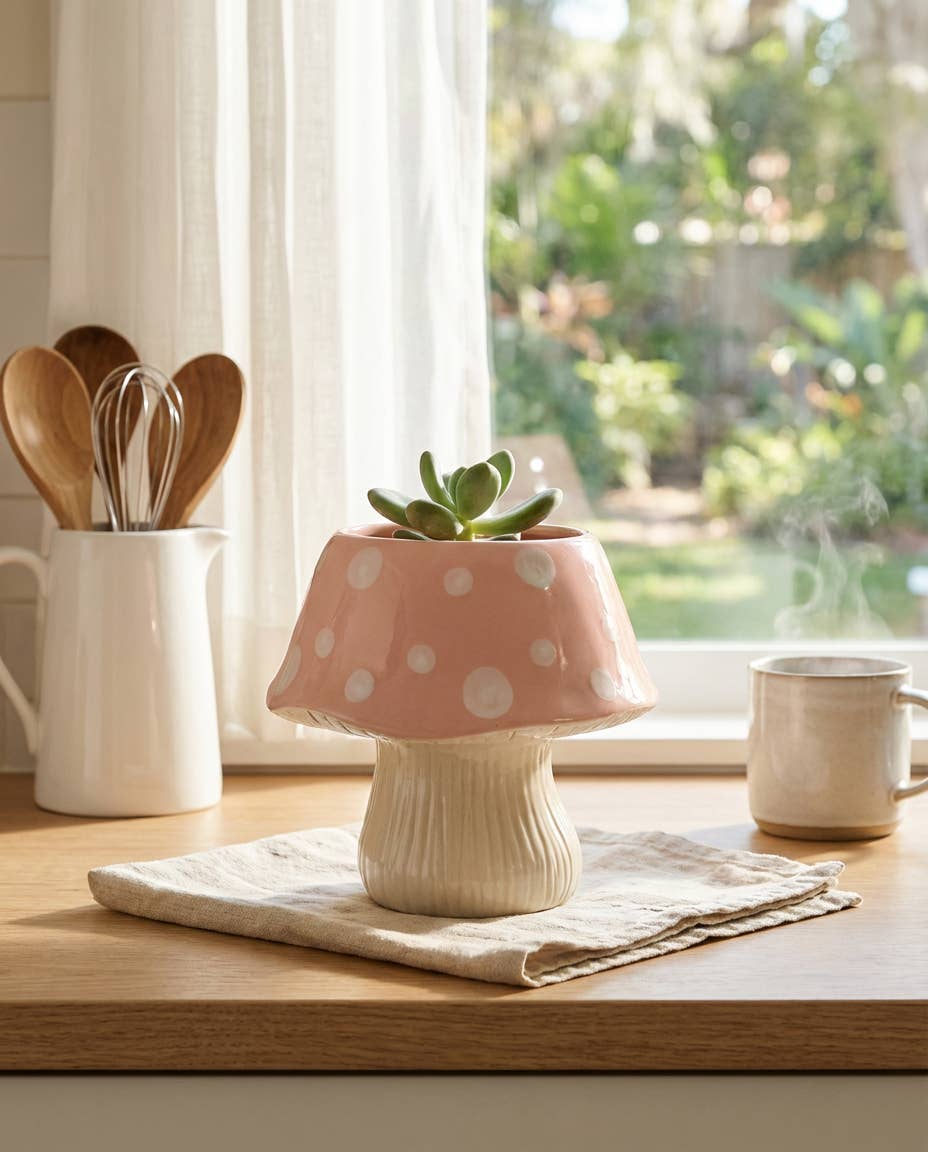 Flora Bunda Inc - Wholesale Plant Pot - Pink Polka Dot Mushroom Ceramic Planter3