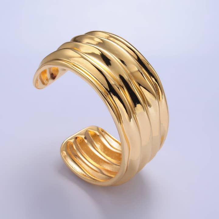 24K Gold Filled Chunky Cuff Band Bangle Bracelet | WA-3976 for wholesale by Aim Eternal