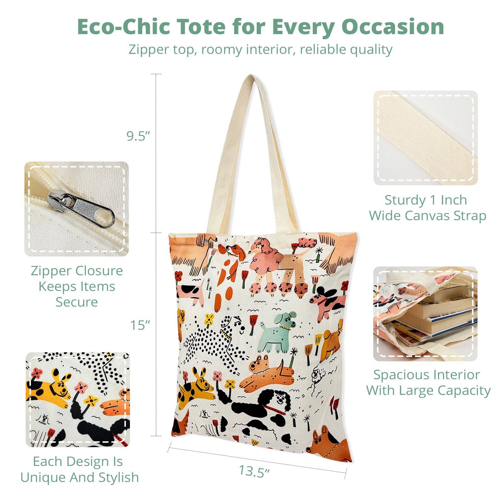 Wrapables.com - Wholesale Tote Bag - Women's - Wrapables Zippered Canvas Reusable Tote Bag13