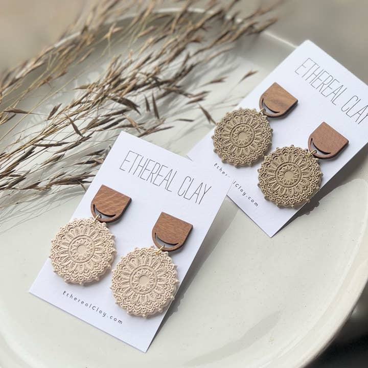 Fall Boho Clay Øreringe, Mandala, Statement for engroshandel hos Ethereal Clay