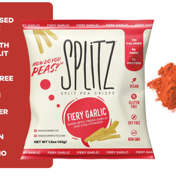 Fiery Garlic 1.5 oz for wholesale by Splitz Split Pea Crisps
