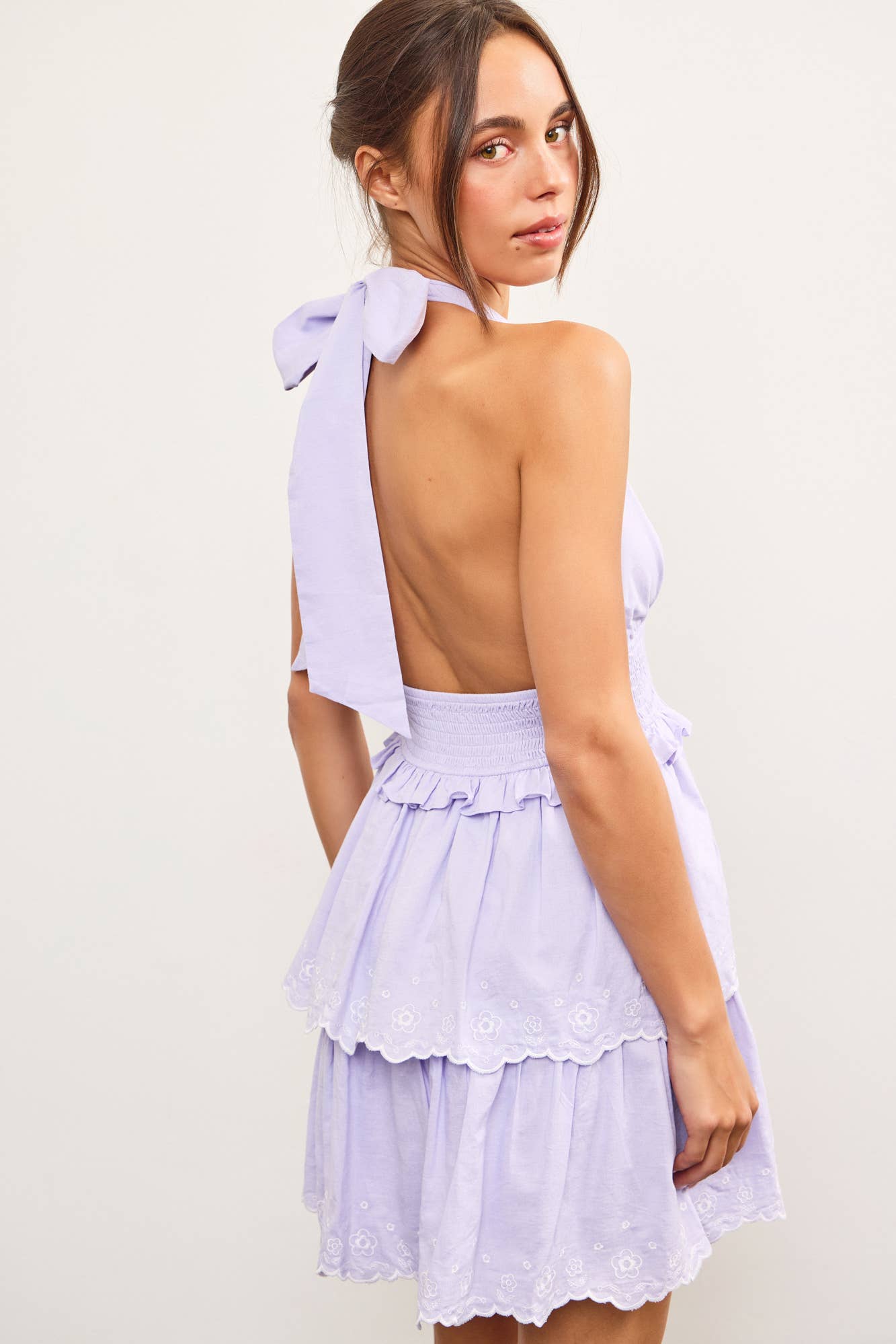 Mustard Seed - Wholesale Dress - Women's - HALTER NECK SMOCKED WAIST EMBROIDERED TIERED DRESS6