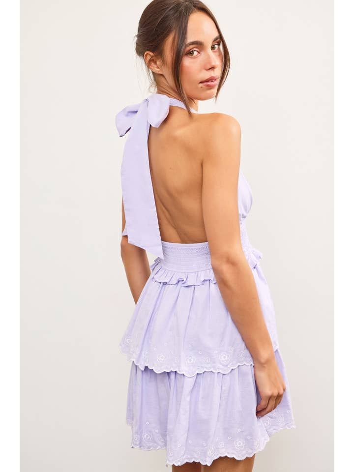 Mustard Seed - Wholesale Dress - Women's - HALTER NECK SMOCKED WAIST EMBROIDERED TIERED DRESS6