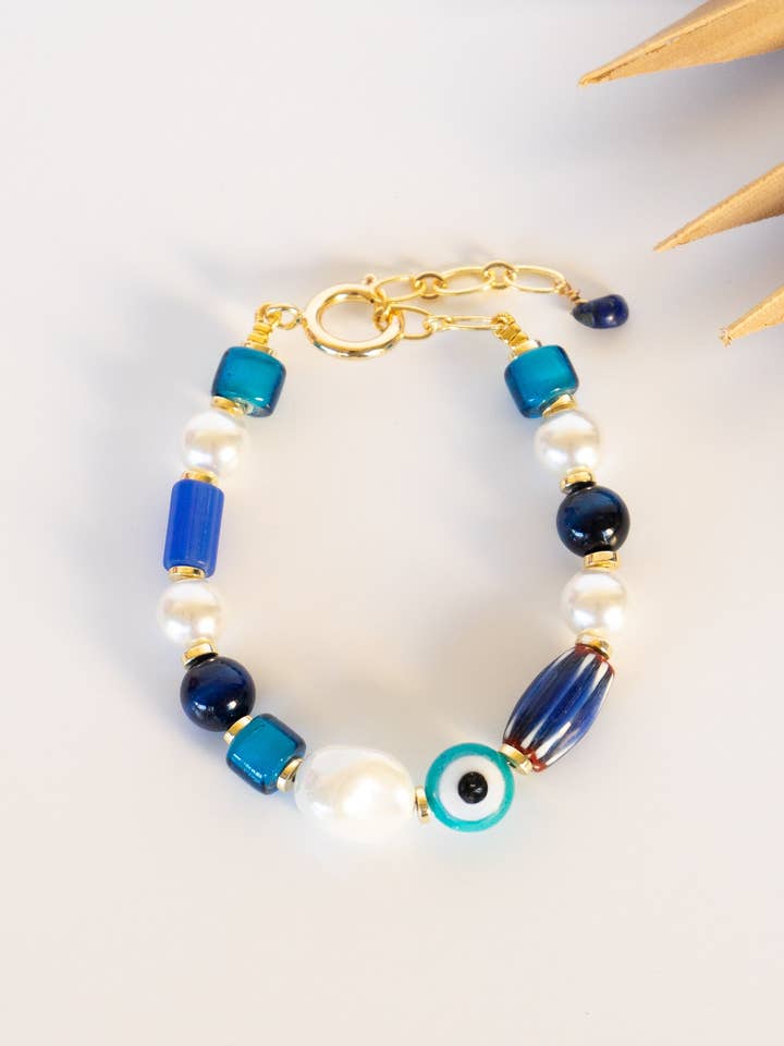 Azure Evil Eye Pearl Bracelet for wholesale by Bali Queen