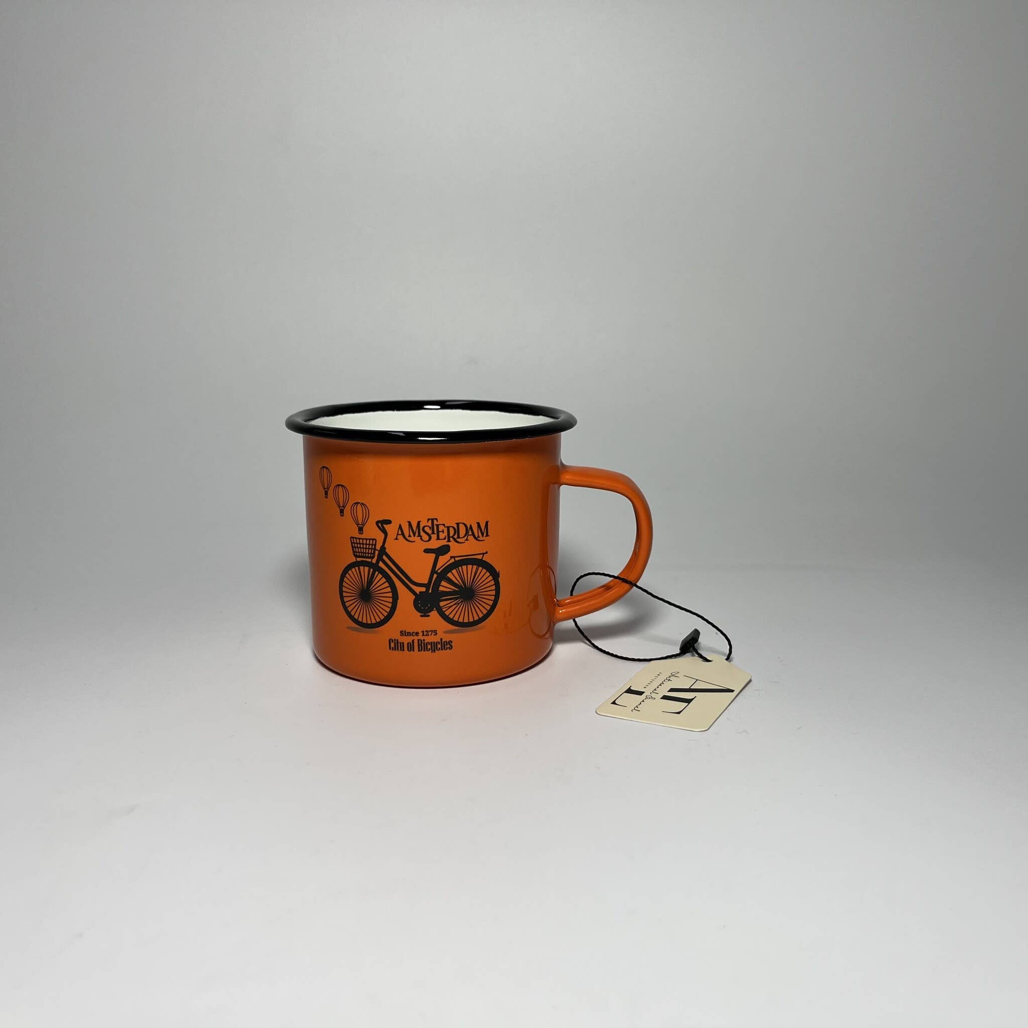 TRAAGOODS.COM – Engroshandel Kaffekrus – Emaljekrus med orange cykel og balloner2