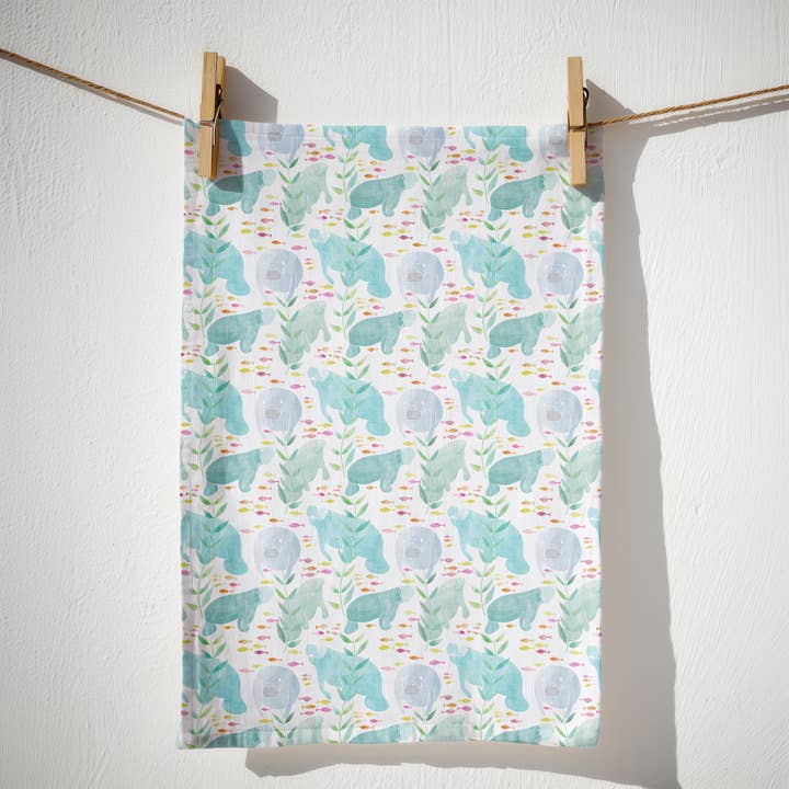 Tea Towel - Manatees for wholesale by Natalie V. Mason