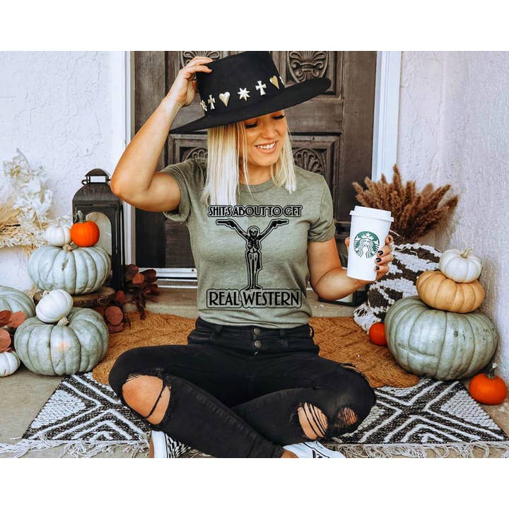 Buckin Barn Wholesale - Wholesale Screen Printed T-Shirt - Women's - Shits about to get real western