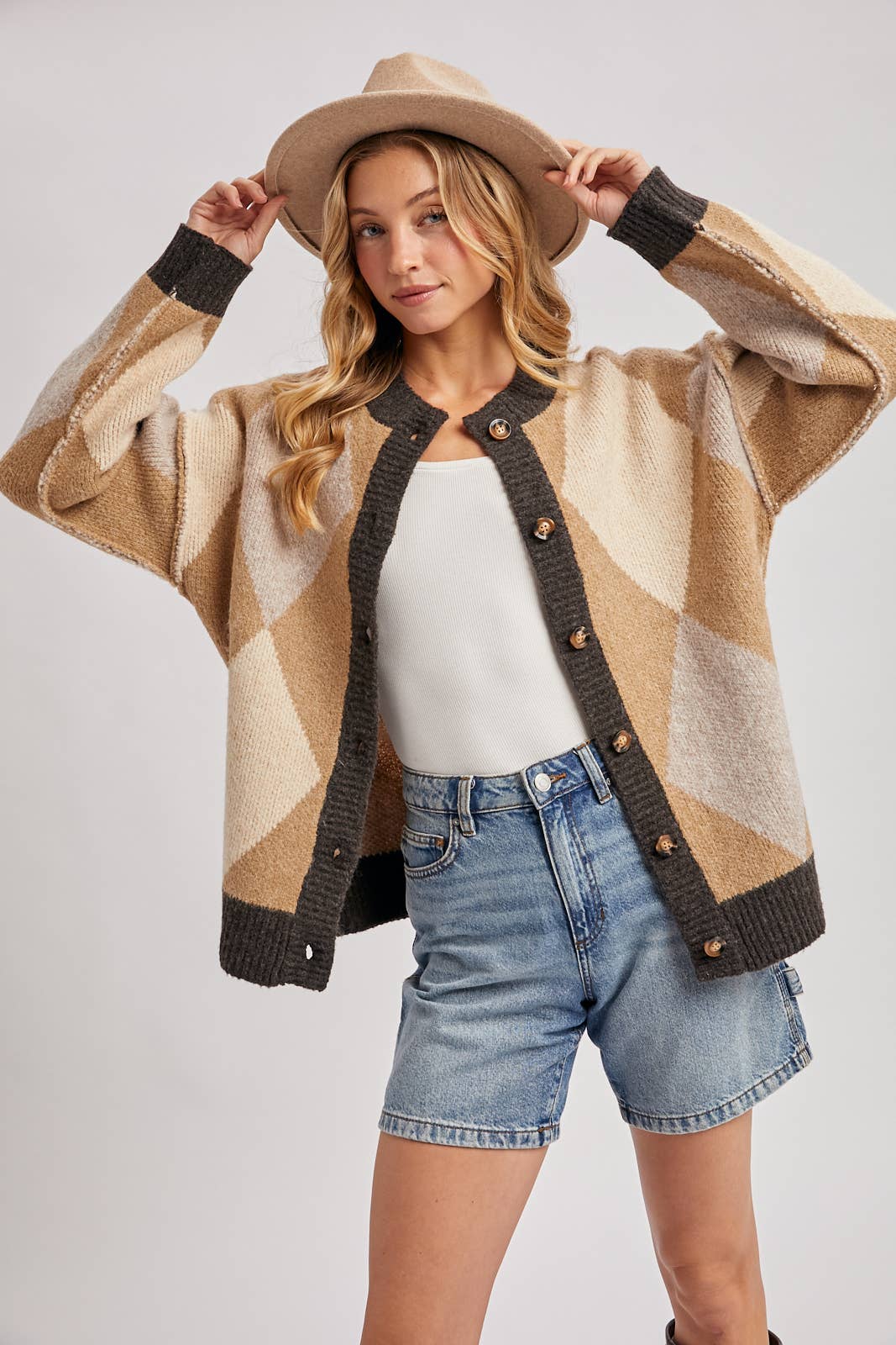 COMBO LATTE CARDIGAN EN MAILLE ARGYLE À BOUTONS en vente sur Faire3