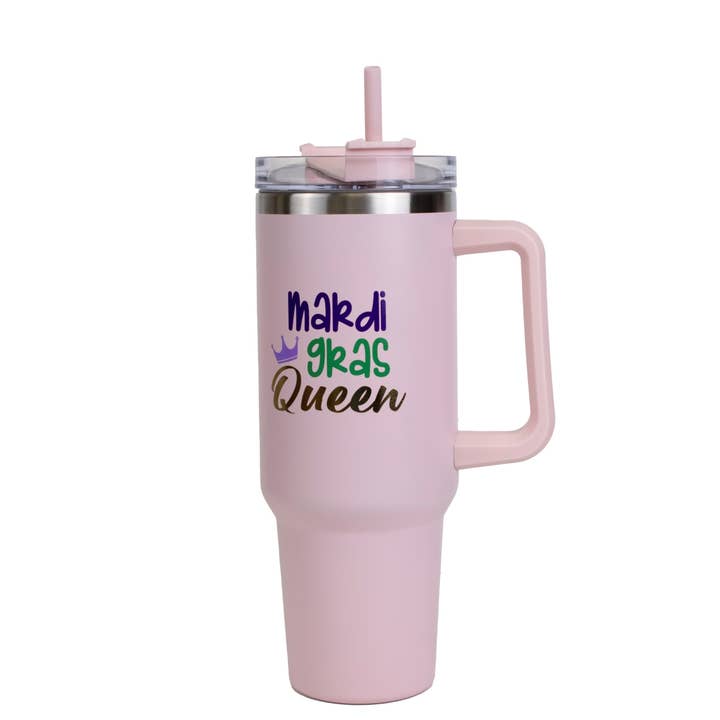 The Royal Standard - Wholesale Insulated Mug/Tumbler - Mardi Gras Queen Tumbler Pink/Multi 40oz