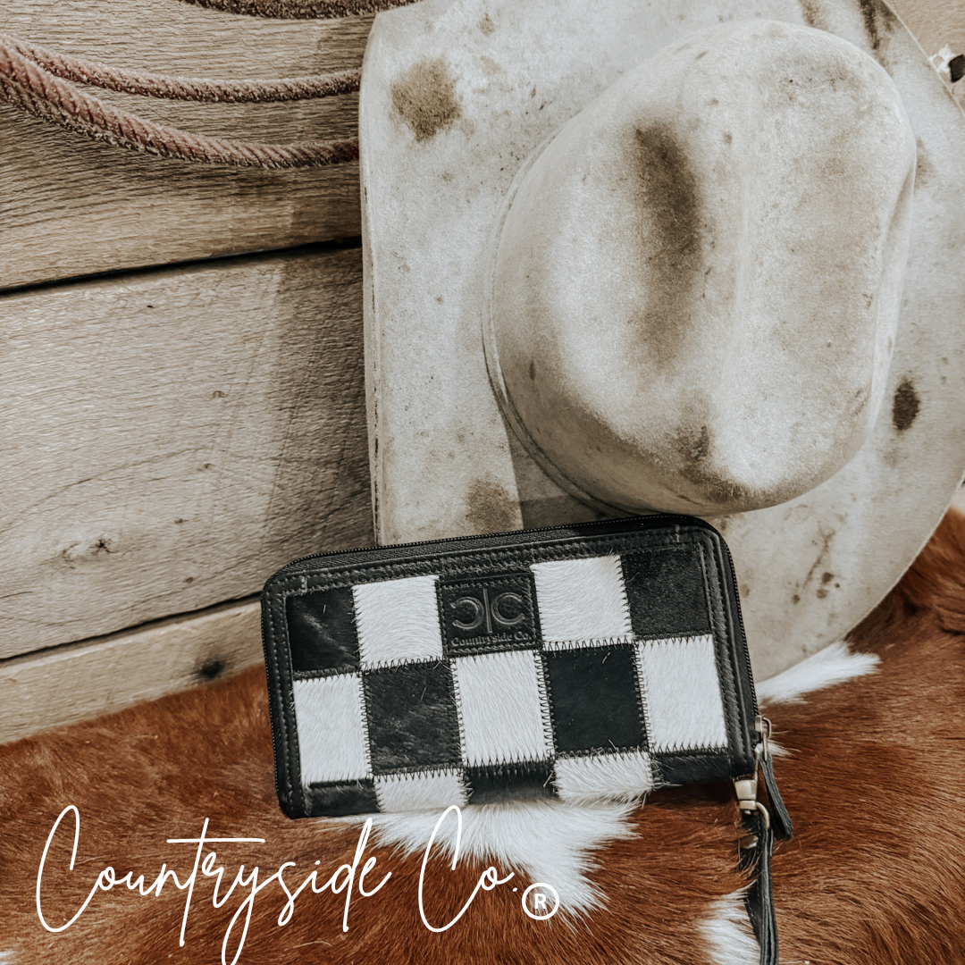 Texas Western Cowhide Bags and More - Vente Portefeuille – femme - Porte-monnaie en cuir de vachette à carreaux pour femmes tendance5