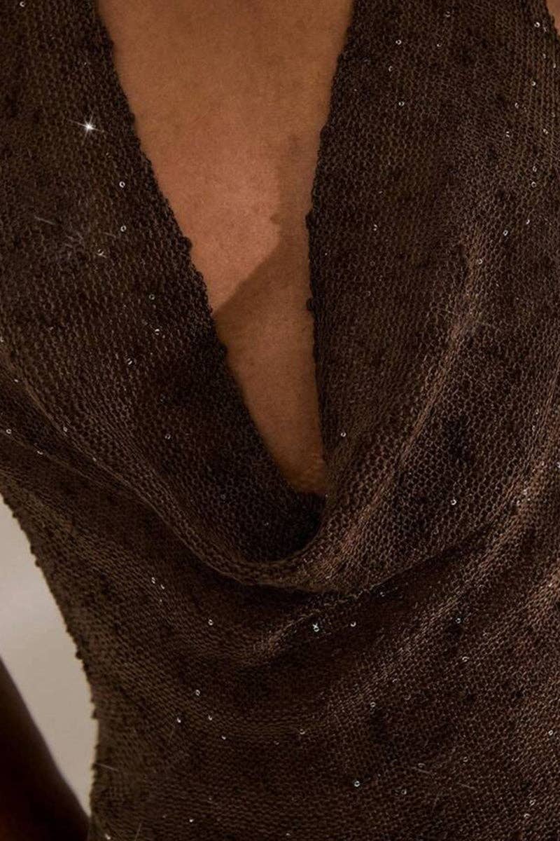 MARRON Camisole à col bénitier drapé en vente sur Faire3