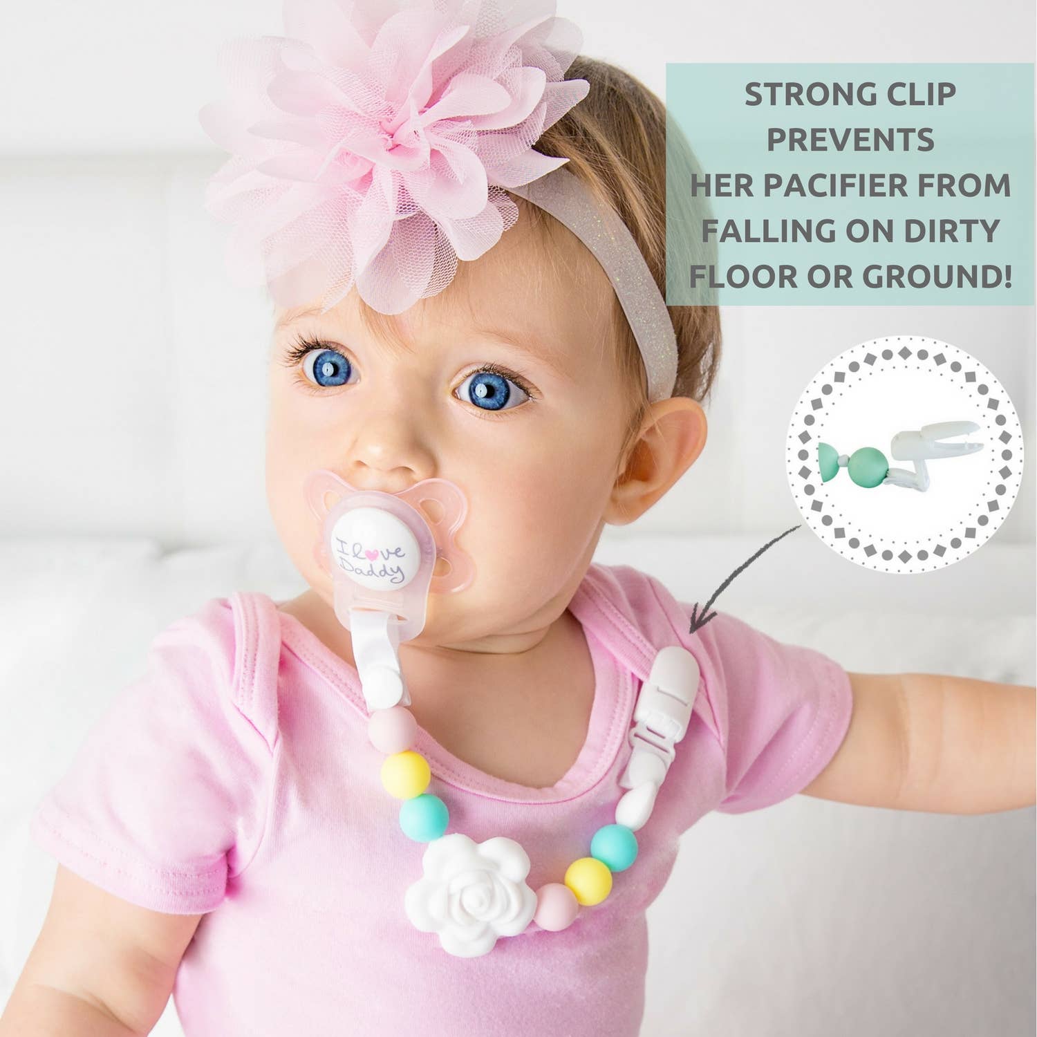 Vesta Baby - Wholesale Pacifier Clip - Baby - Silicone Pacifier Clip and Teether Holder Set Rose 2 Pack3
