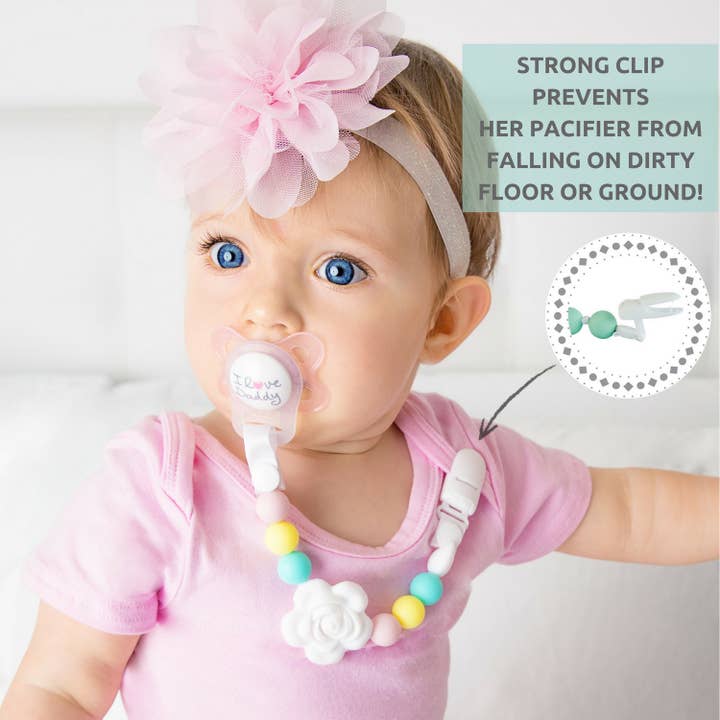 Vesta Baby - Wholesale Pacifier Clip - Baby - Silicone Pacifier Clip and Teether Holder Set Rose 2 Pack3