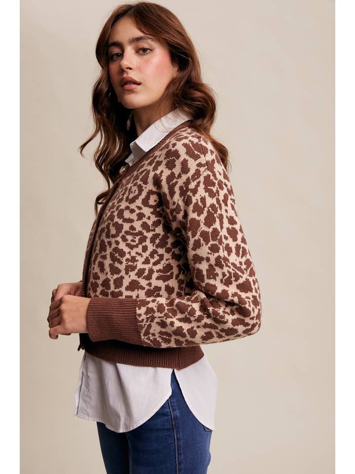 Listicle - Wholesale Cardigan - Women's - Leopard Knit Button-Up Cardigan LSW100112