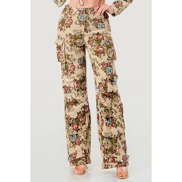 Vintage Floral Tapestry Cargo Pants for wholesale by Style Up
