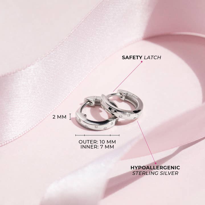 In Season Jewelry - Wholesale Huggie Earrings - Staggered CZ Gems 9mm Girls Earrings Hoop - Sterling Silver5