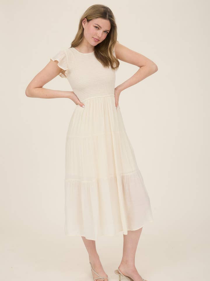 Blu Pepper - Venta al por mayor Vestido - Mujer - Vestido midi con volantes y cuerpo fruncido2