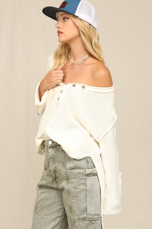 Off White Henley Styke Button Down Front Sweater for wholesale on Faire4