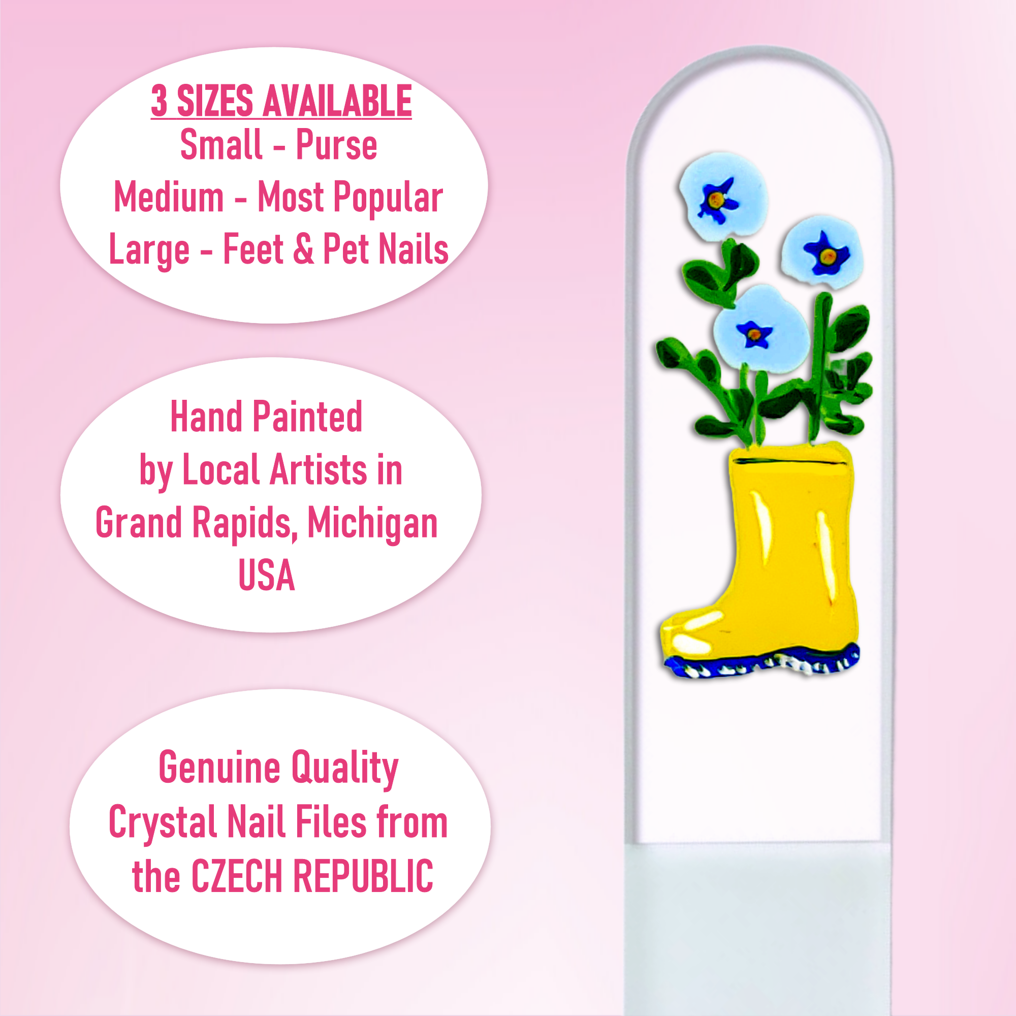 Classy Nail Files - Wholesale Nail File - Rainy Days Boot Flower Pansy Hand Painted Crystal Nail File5