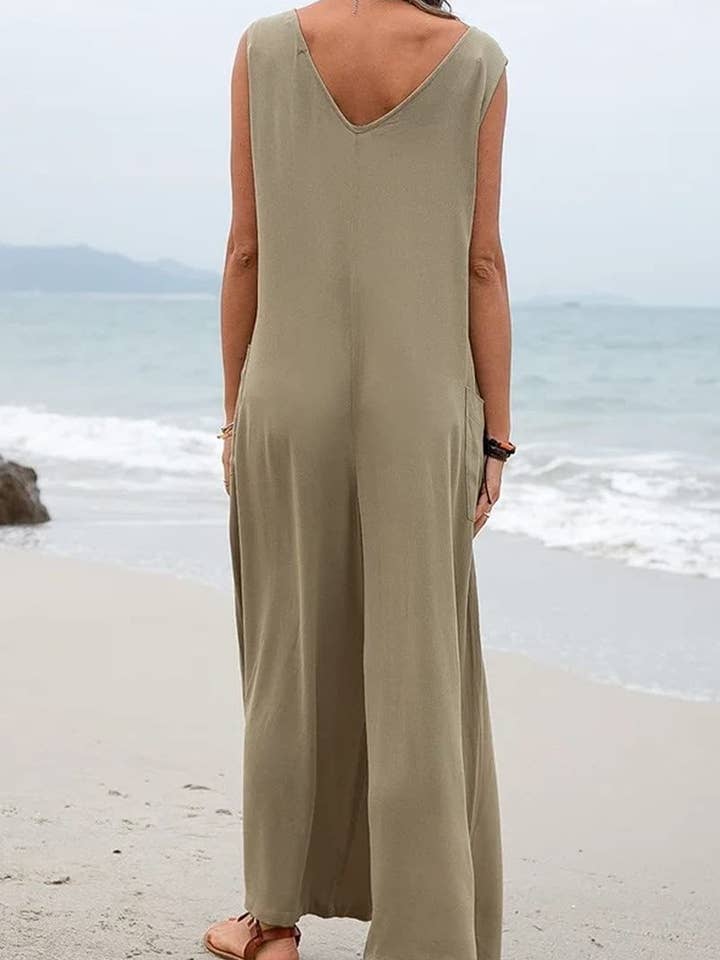 NINEXIS - Wholesale Jumpsuit - Women's - CWSJS1433_SOLID COLOR LOOSE POCKET SLEEVELESS JUMPSUIT5