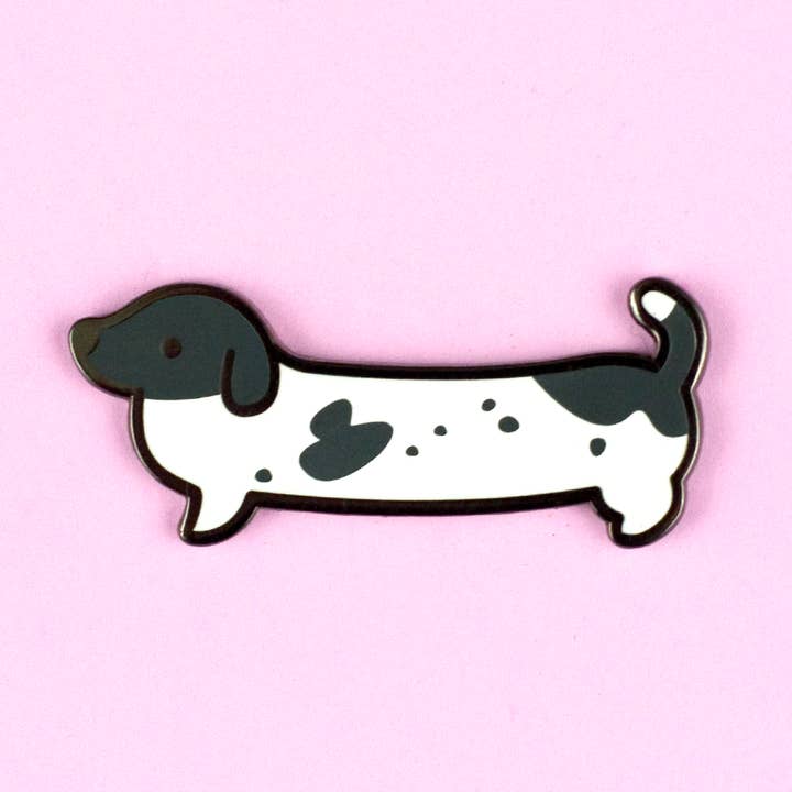 Weenie Dog Pin - Short Coat Piebald Black for wholesale by Flea Circus
