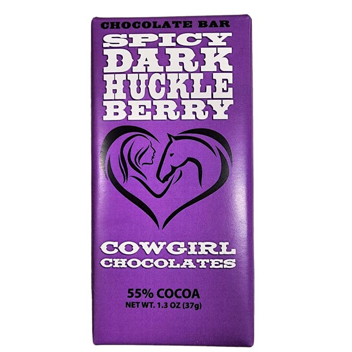 Cowgirl Chocolates - Wholesale Chocolate Bar - Spicy Dark Chocolate Huckleberry Bar - 1.3oz