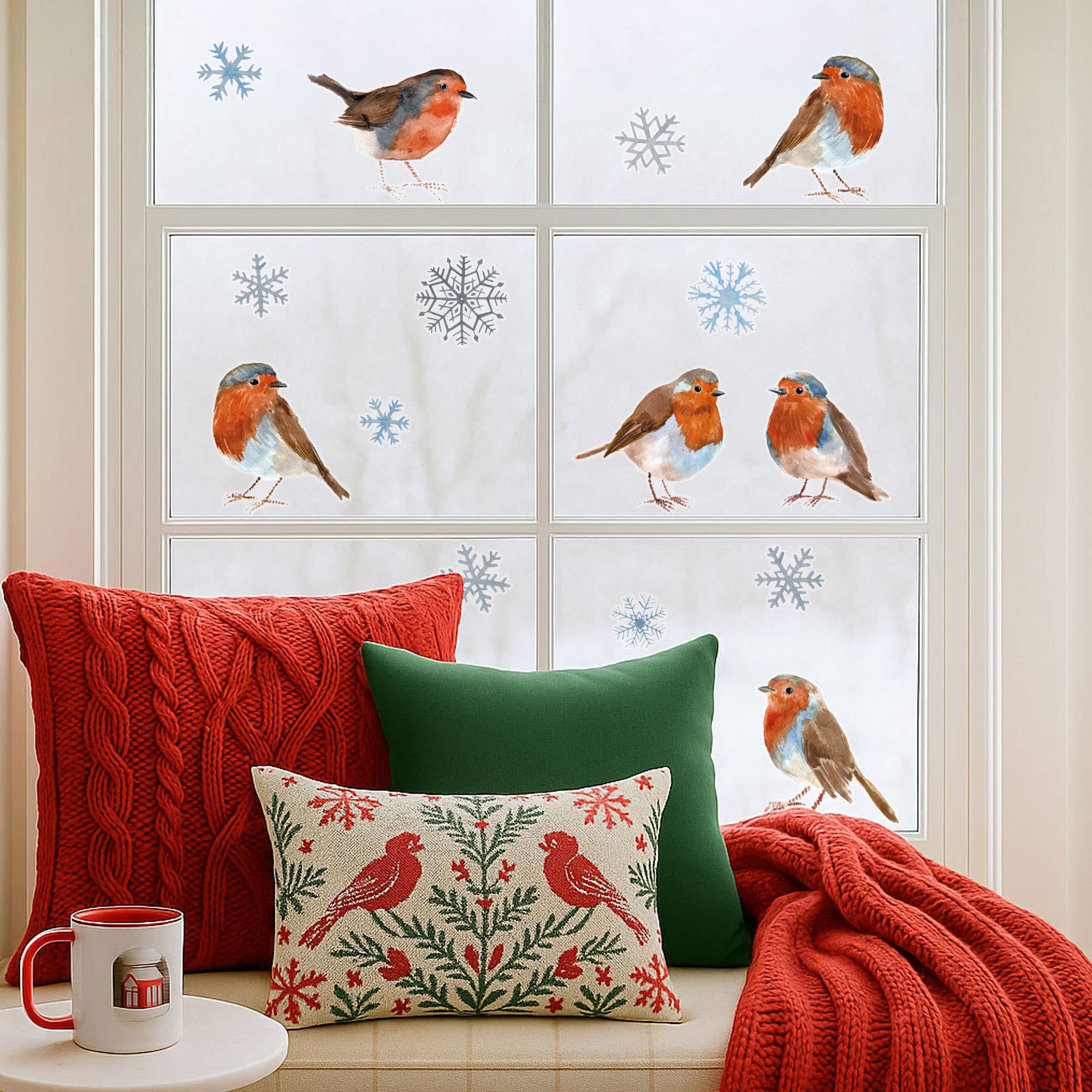 Stickerscape – wholesale Wall decal/stickers – Winter Robins & Snowflakes Window Stickers2