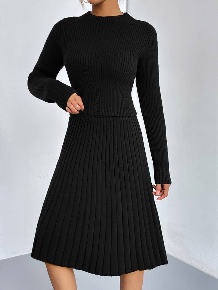 HIDDENBRAND - Wholesale Top & Skirt Set - Women's - Knitted Sweater Pleated Skirt Two-Piece Set9