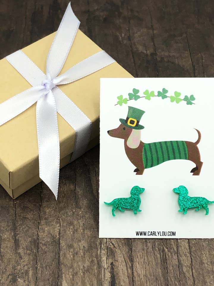 Dachshund Earrings - Leprechaun Dog - St Patty's Day Dog for wholesale by Carly Lou