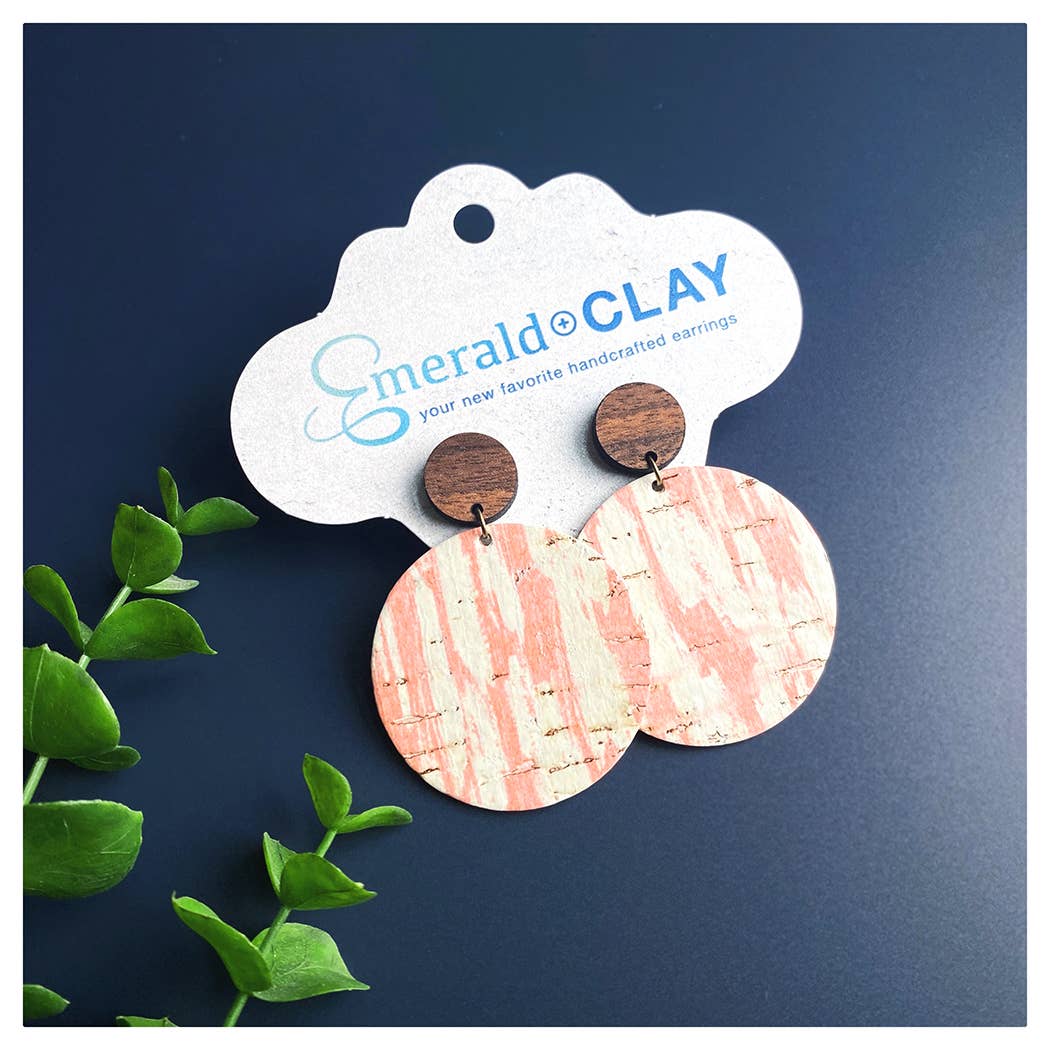 Emerald and Clay - Vendita all'ingrosso Orecchini pendenti - Cork Circle + Palo in legno10