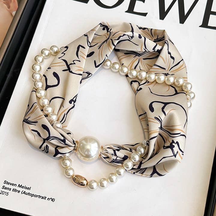 Dipped Shop - Wholesale Scarf - Women's - Elegant Magnetic Clasp Pearl Necklace Scarf DP25G46211