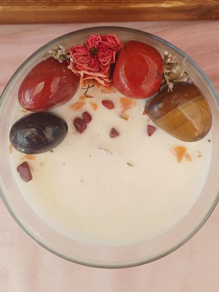 Citrus Sage Soy Candle with Carnelian Crystals for wholesale by moon and mantras