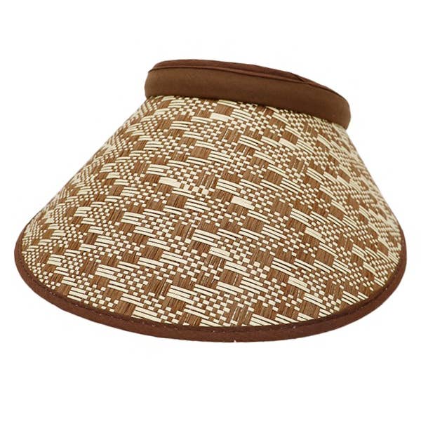 Cap Zone - Wholesale Visor – Women's - Two Tone Chevron Weave Paper Straw Wide Sun Visor6