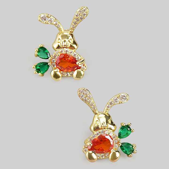 GOLD CZ STONE EASTER BUNNY STUDS for wholesale on Faire