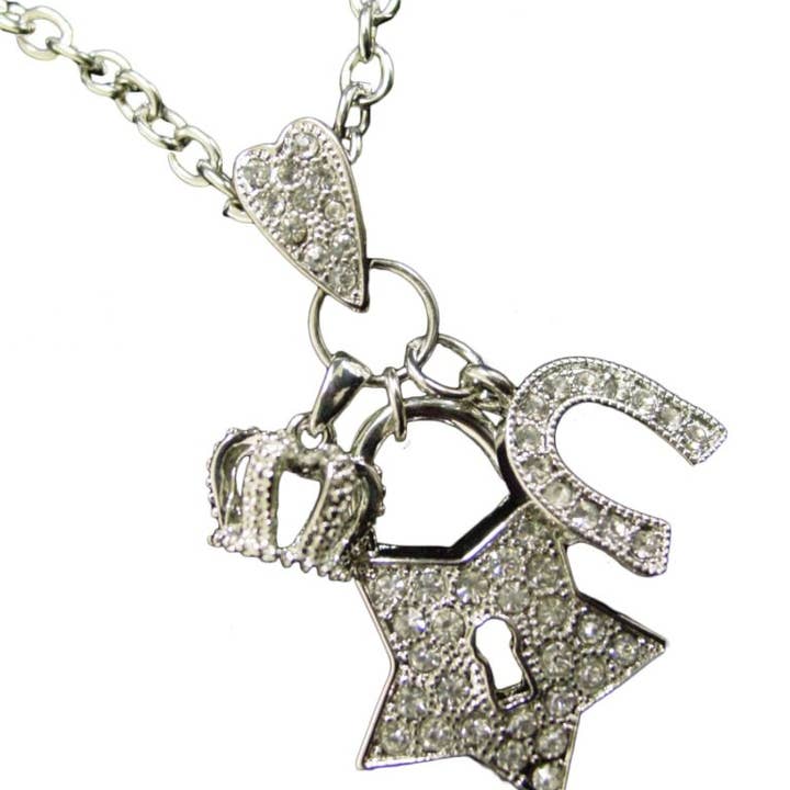 Western Fashion - Wholesale Pendant/charm necklace - LC255 - Charm Necklace - Crown, Star with Lock, Horse shoe n0