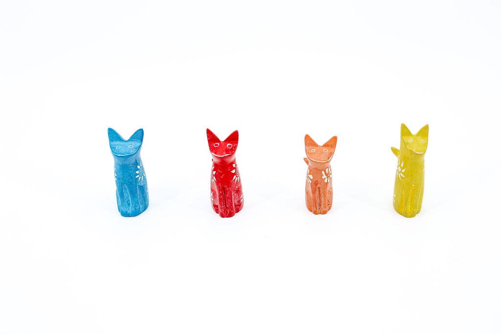 Gitzell FairTrade - Wholesale Decorative Figurine - Soapstone Animal Figurine, cat - Set of 6