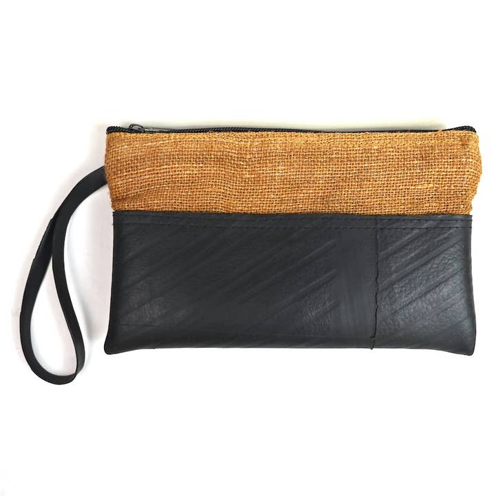 Vegan Recycled Inner Tube and Hemp Wristlet for wholesale by Women of the Cloud Forest