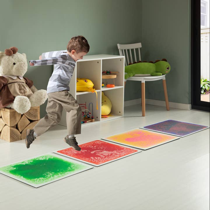 Quickway Imports - Wholesale Toy Set - Kids - Sensory Liquid Gel Floor Square Tiles, Kids Floor Mat, 4PacK