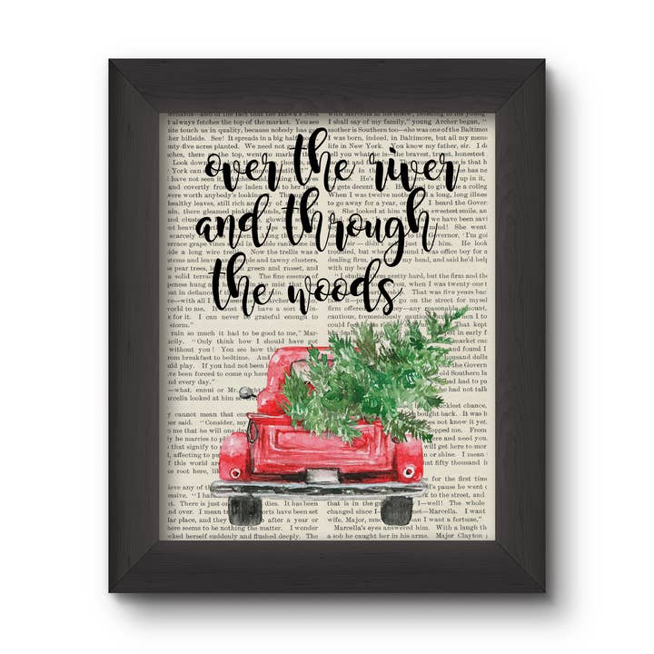 Cecelia Rose Book Page Art - Wholesale Art Print - Over The River And Through The Woods - Red Truck1