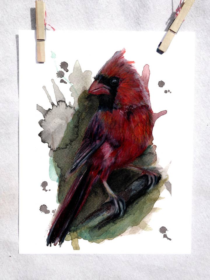 Bird Cardinal art print for wholesale by Lindsey Munson