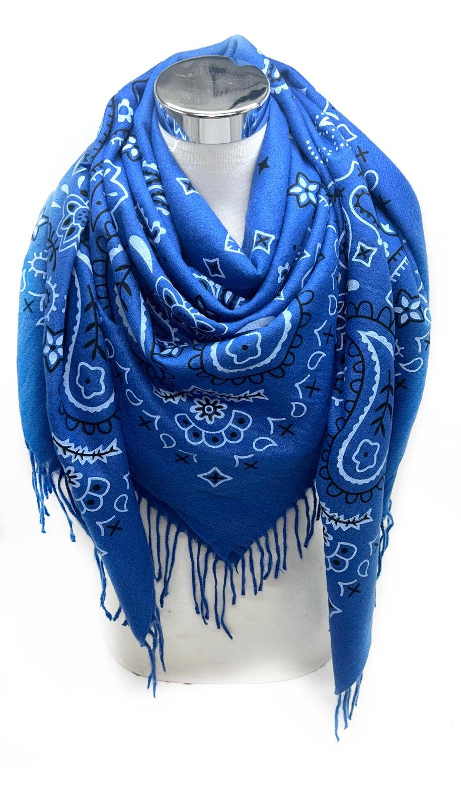 LINETA – Cachecol - Mulher por atacado – K8 Lenço grande quadrado com padrão bandana e franja longa8