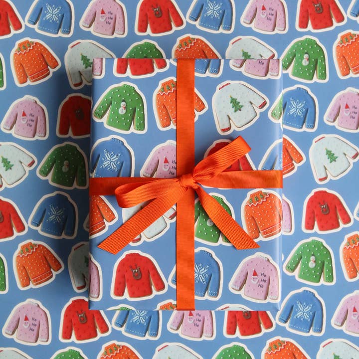 Afternoon Crumbs – wholesale Flat wrap – Christmas Jumper Biscuit Wrapping Paper
