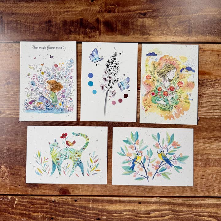 Geïllustreerde kaarten A6 voor alle gelegenheden Tulpenpapier 5 modellen voor wholesale door Les cartes de Lulu