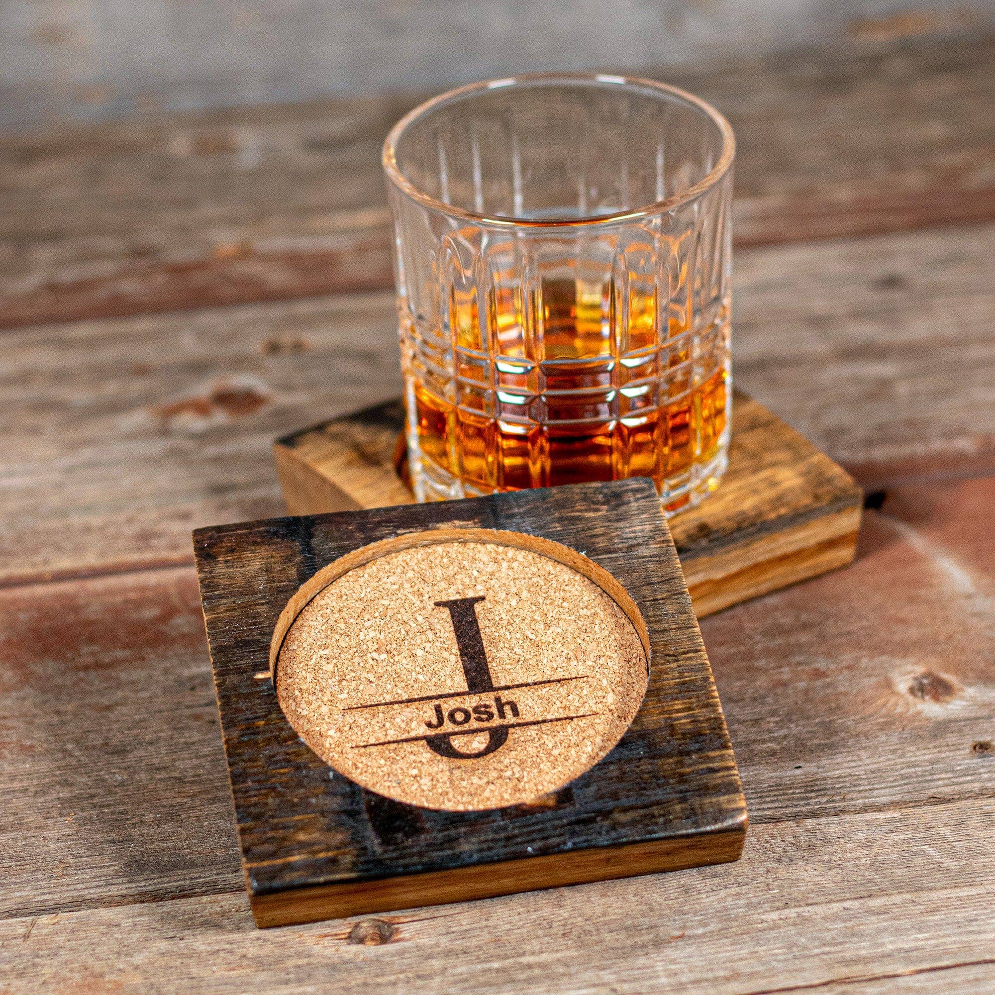 Southern Drinking Club - Wholesale Cocktail/Liquor Glass - Whiskey Glass and Barrel Coaster Set5