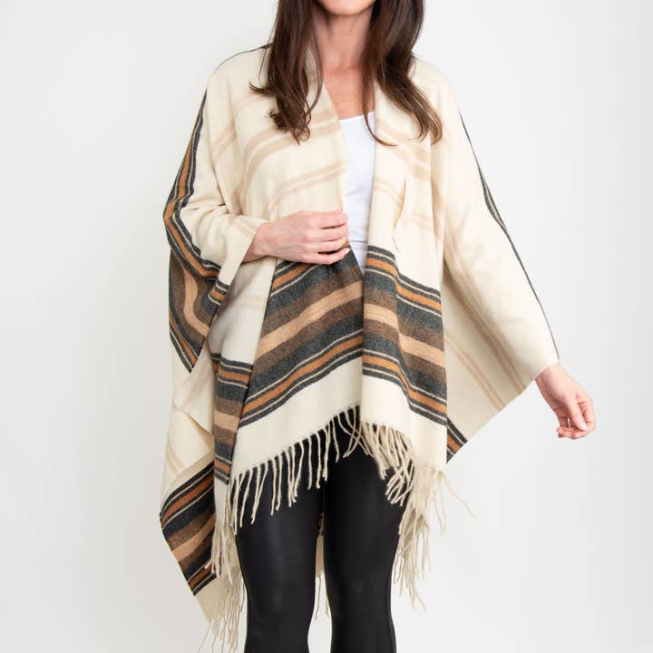 Howard's - Wholesale Poncho - Women's - Sonoma Cozy Striped Oversized One Size Poncho Wrap