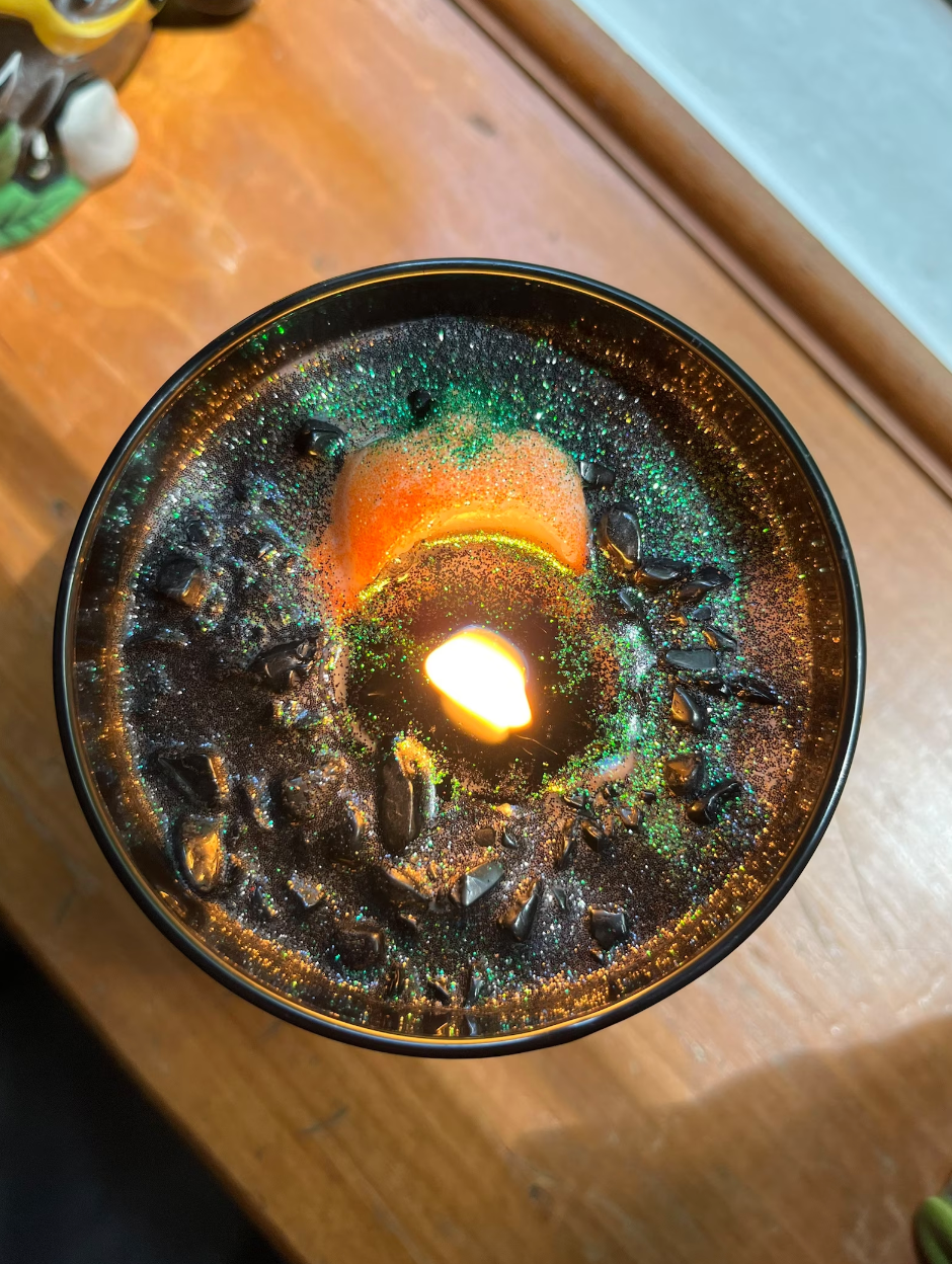Moonlight & Mindfulness - Wholesale Jar/Filled Candle - Horror Movie Crystal Candles, 100% Soy Wax, Spooky Decor1