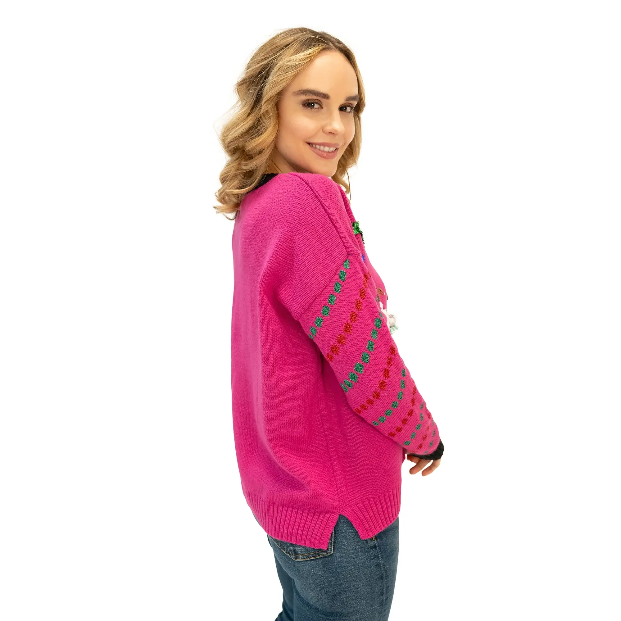 Pink Combo ABW30-B Women's Dancing Santa & Rudolph Ugly Christmas Swtr for wholesale on Faire1